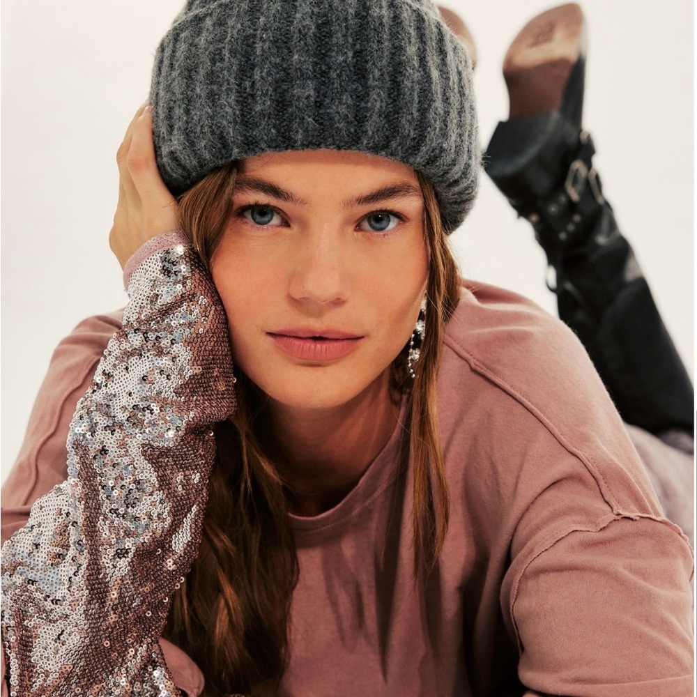 NWT Free People We the Free Nellie sequin twofer long sleeve top- L - Picture 2 of 4